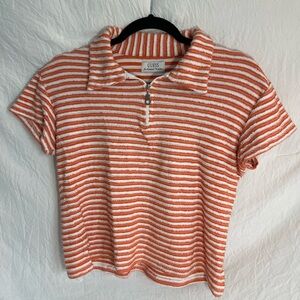 Vintage Guess Women's Orange and White Shirt
